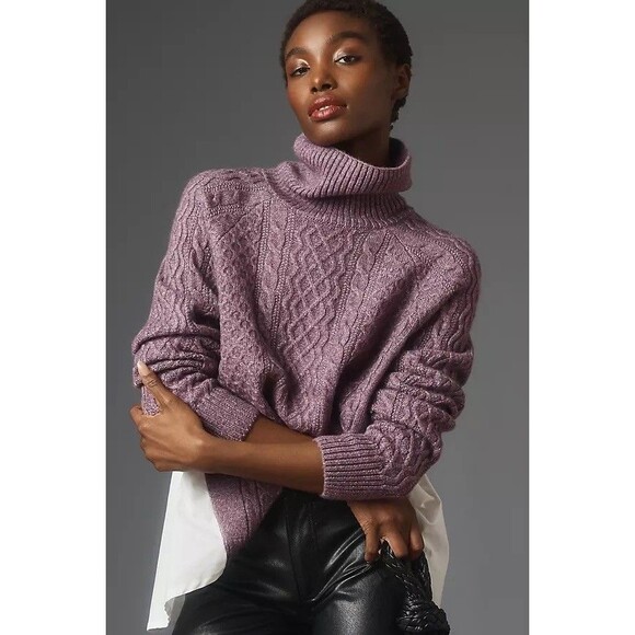 Anthropologie Sweaters - By Anthropologie Mixed Media Turtleneck Cable Sweater Size Medium Ret $118